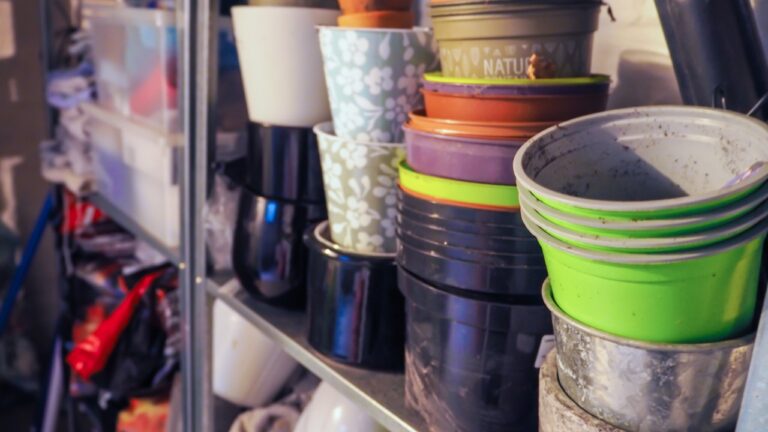 What helped when the potting supplies kept ending up all over the garage