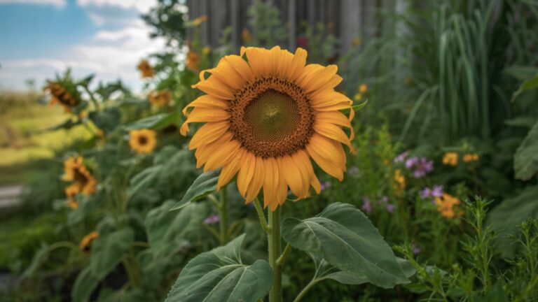 I planted sunflowers too close to the fence and made mowing a pain