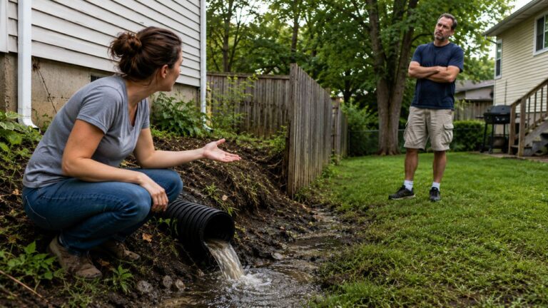 First-Time Homeowner Finds a Hidden Drainage Pipe Dumping Water Into the Yard — Then the Neighbor Refuses to Redirect It