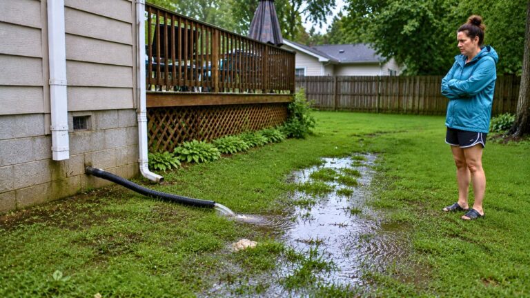 Homeowner Notices the Yard Staying Soaked for Weeks — Then Finds the Neighbor’s Sump Pump Pointed Straight at Them