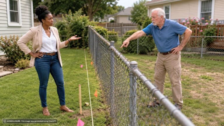 New Homeowner Gets a Survey Done and Finds the Neighbor’s Chain-Link Fence Has Encroached Two Feet Into the Backyard for Forty Years — Then the Neighbor Claims the Old Survey Pins Were Set Wrong and Demands a Second Survey Before Moving Anything