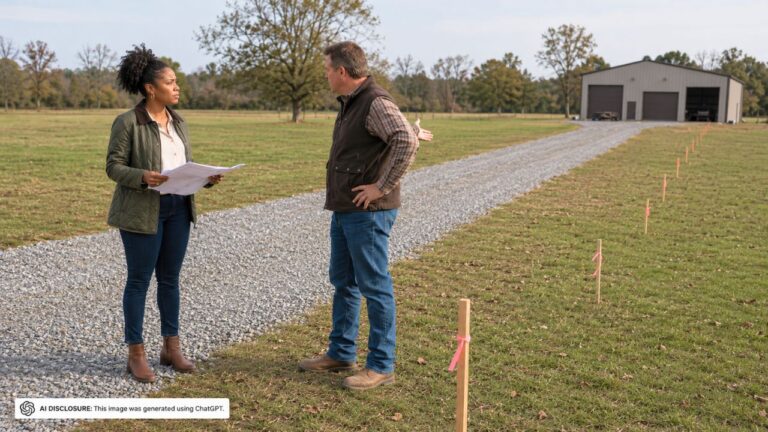 Rural Property Owner Discovers the Neighbor Extended a Gravel Drive Eight Feet Across the Property Line to Reach a New Pole Barn — Then the Neighbor Says It Is the Only Practical Route and Refuses to Pay for a Recorded Easement
