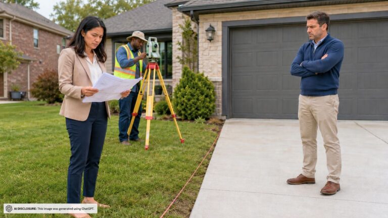 New Landowner Gets a Survey Done and Finds the Neighbor’s Paved Driveway Crosses the Property Line by Six Inches — Then the Neighbor Says the Paving Contractor Measured From the Wrong Pin and They Will Not Pay to Fix Someone Else’s Mistake
