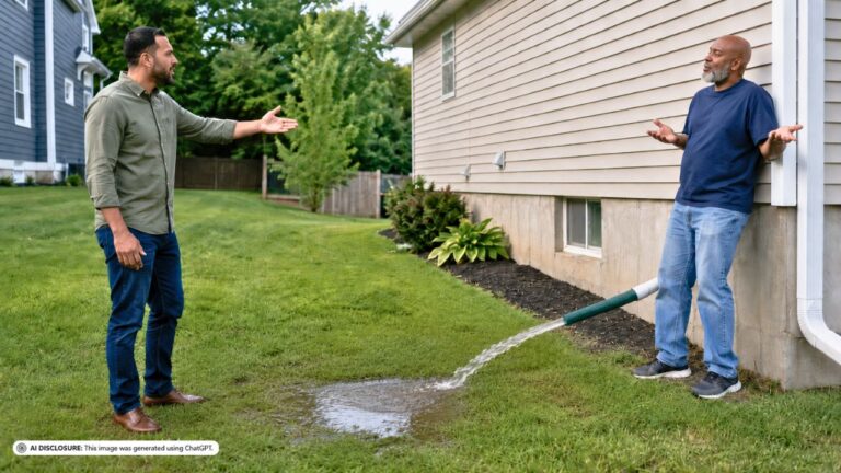 New Homeowner Finds a Neighbor’s Sump Pump Ejecting Water Onto the Lawn Twelve Months a Year — Then the Neighbor Says Redirecting the Hose Is “Not Really My Problem”