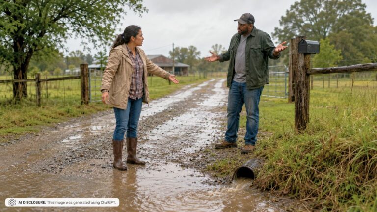 Rural Property Owner Finds a Four-Inch Stormwater Pipe Flooding the Driveway After Every Storm — Then the Neighbor Says the Pipe Was There “Before You Bought the Place”