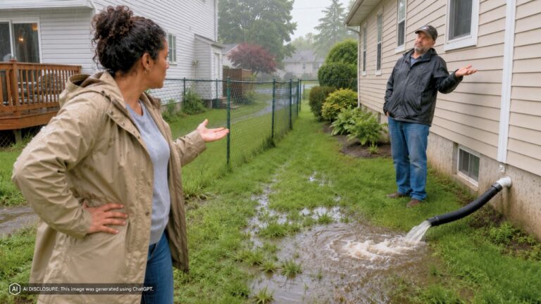 New Homeowner Finds a Second Sump Pump Draining Straight Into the Yard Every Time It Rains — Then the Neighbor Refuses to Move the Discharge Hose Three Feet
