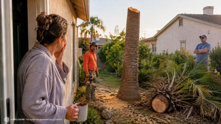 Homeowner Wakes to Chainsaws and Finds a Fifty-Year-Old Boundary Palm Tree Beheaded — Then Learns the Neighbor Hired the Crew After Being Told No Years Earlier