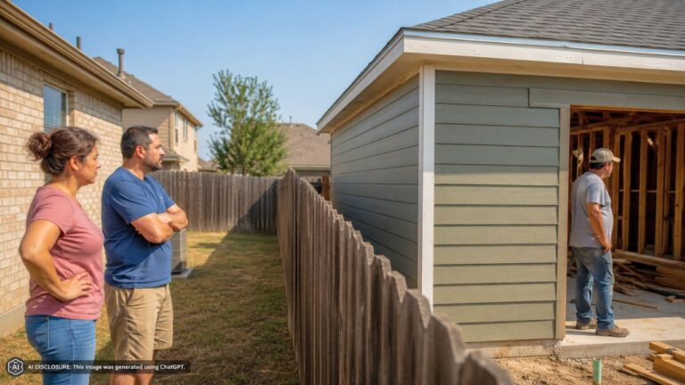 Texas Family Stays Quiet After Discovering Part of the Neighbor’s House Sits on Their Land — Then the Neighbor Builds a New Garage on the Same Land Anyway, Right Next to Their Fence