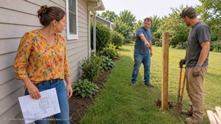 Homeowner’s Site Plan Confirms the Property Line Sits Twenty Feet Behind the House — Then the Neighbor Points a Fence Installer to a Spot Four Feet Onto Their Yard Instead