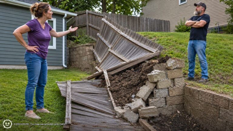 Homeowner Offers to Split the Cost of a Fence Toppled by the Neighbor’s Collapsed Retaining Wall — Then He Refuses to Rebuild It Unless She Pays for His Wall Too