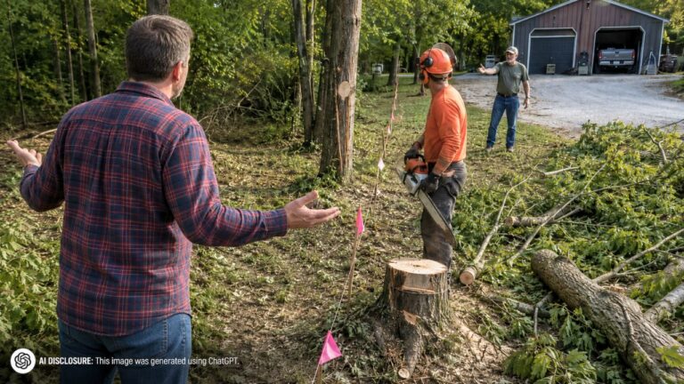 Homeowner Comes Home to a Crew Cutting Down Trees Along His Surveyed Property Line — Then the New Neighbor Insists Google Maps Puts Half His Driveway and Workshop on His Land