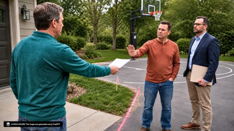 Homeowner Offers a Simple Permission Letter After a Survey Shows the Neighbor’s Driveway and Basketball Court on Their Land — Then He Refuses to Sign and Hires a Lawyer to Demand the Deed Instead