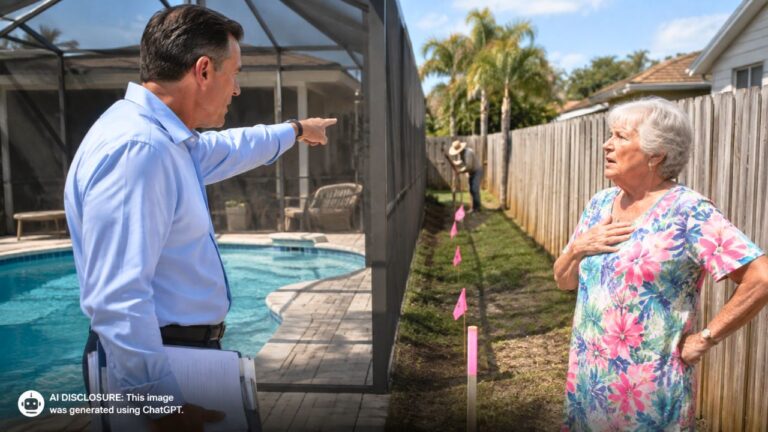 Florida Grandmother’s Fence, Lanai, and Pool Get Claimed by a New Survey From the Neighboring Lot’s Heir — Then His Title Rep Shows Up and Threatens to Bulldoze Part of Her Property