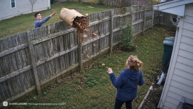 Indiana Homeowner’s Survey Confirms a Ratty Fence Sits Entirely on Her Land — Then Security Cameras Catch the Neighbor’s Son Hurling Her Leaf Bag Back Into Her Own Yard