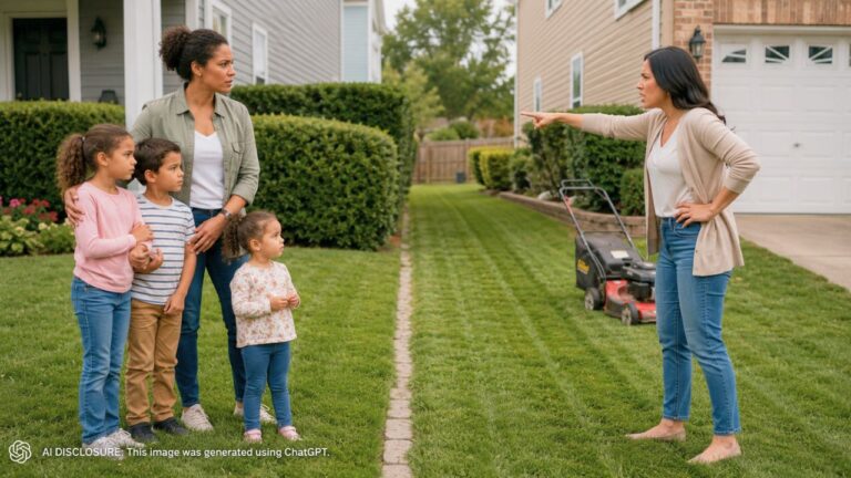 New Homeowner Learns a Neighbor Quietly Claimed Part of the Lawn Years Ago by Having Her Landscaper Mow It Regularly — Then Chases the New Owner’s Three Kids Off What She Calls “Her Land”