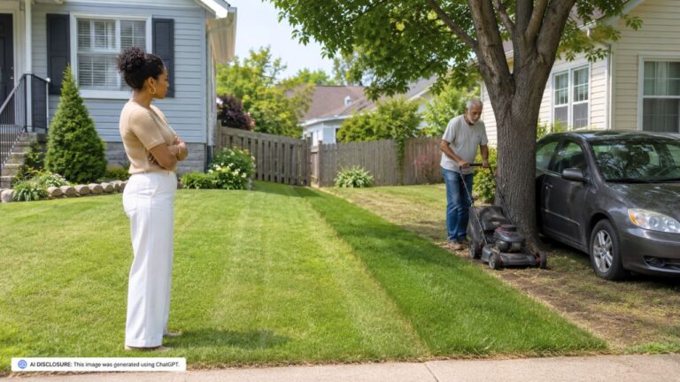Homeowner Notices the Neighbor Mowing Three Feet Onto Her Side of the Yard and Parking a Car Under a Tree There Too — Then Learns Staying Quiet Could Let Him Claim the Strip for Good