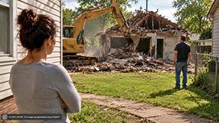 Indiana Homeowner Watches the Elderly Neighbor’s Garage — Built Just Three Feet From Her Own — Get Leveled by a New Landlord — Then Learns He’s Planning New Construction on the Same Narrow Lot