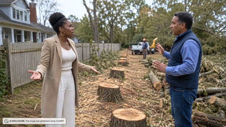 New Landowner Returns From a Two-Week Trip to Find the Neighbor Hired a Crew to Clear Twelve Mature Oaks Along the Property Line Without Asking — Then the Neighbor Says the Trees Were Dead and They Were Doing the New Owner a Favor