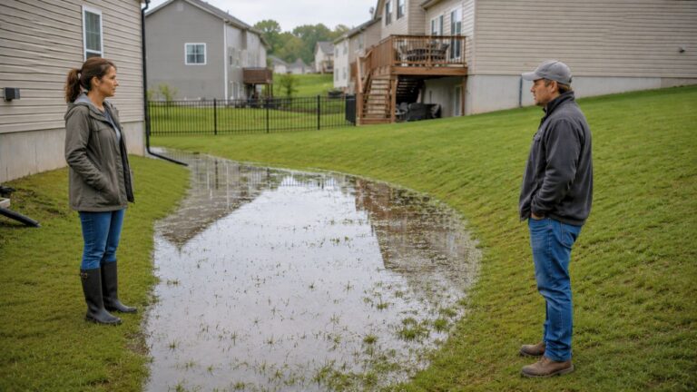 New Homeowner Finds Two Feet of Standing Water in the Yard After Every Storm — Then Learns the Neighbor’s Regraded Lawn Sends the Runoff Downhill Every Time