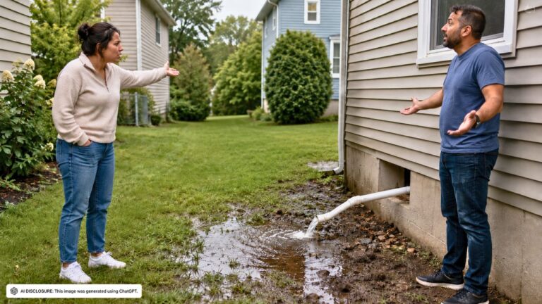 New Homeowner Finds the Neighbor’s Sump Pump Discharge Line Has Been Draining Directly Onto the Property for Years — Then the Neighbor Says It Is the Only Way to Keep Their Basement Dry and Calls the Practice Standard