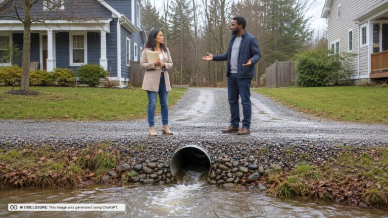 Buyer Discovers After Closing That the Neighbor’s Yard Has Always Drained Through a Culvert Pipe Under the Shared Driveway — Then the Neighbor Says Removing the Pipe Would Back Up Water Into Both Yards and Refuses to Discuss Alternatives