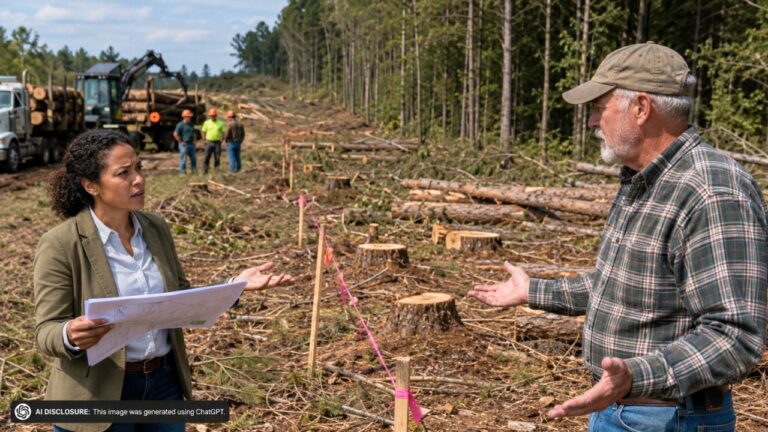 New Landowner Finds the Neighbor Hired a Logging Crew That Cut Timber Thirty Feet Past the Line — Then the Neighbor Blames the Crew for the Mistake