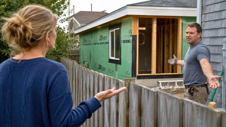 Massachusetts Homeowner Watches an Unpermitted Addition Rise Less Than Two Feet From the Shared Fence — Then the City Issues a Stop-Work Order and the Neighbor Accuses Them of Reporting It