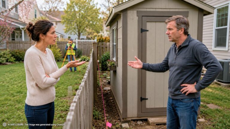 New Homeowner Finds a Survey Crew Confirms a Shed Sits Four Feet Across the Line — Then the Neighbor Refuses to Move It Without a Lawsuit