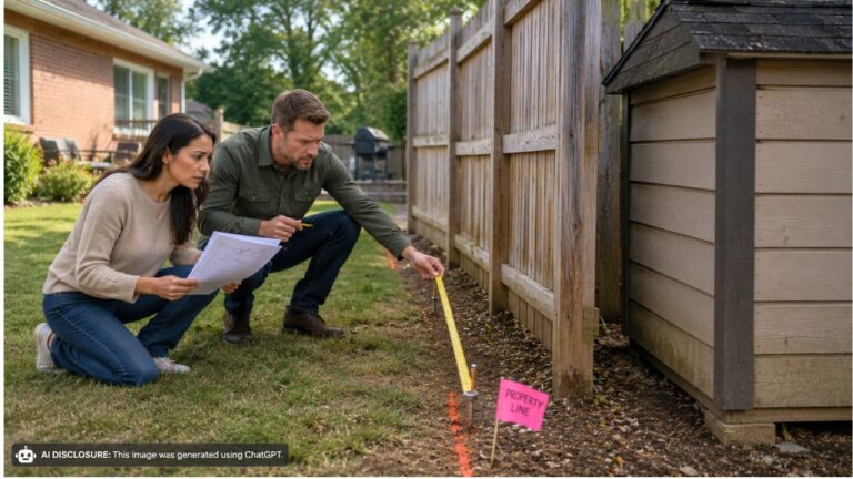 New Homeowner Finds Survey Pins Proving the Neighbor’s Fence Sits One Foot Eight Inches Over the Line — Then the Neighbor Says They’re Not Moving the Fence or the Shed
