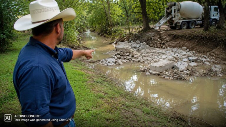 Texas Landowner Watches a Creek Behind His Home Fill With Dumped Concrete From the Neighbor’s Truck Business — Then Fifty Yards of Blocked Drainage Floods an Acre of His Land Three to Four Feet Deep