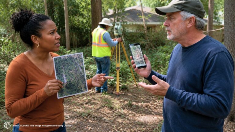 Georgia Homeowner Mid-Survey Finds a Boundary Stake Pulled Up — Then the Neighbor Insists a Tax Map Photo Overrules the Licensed Surveyor