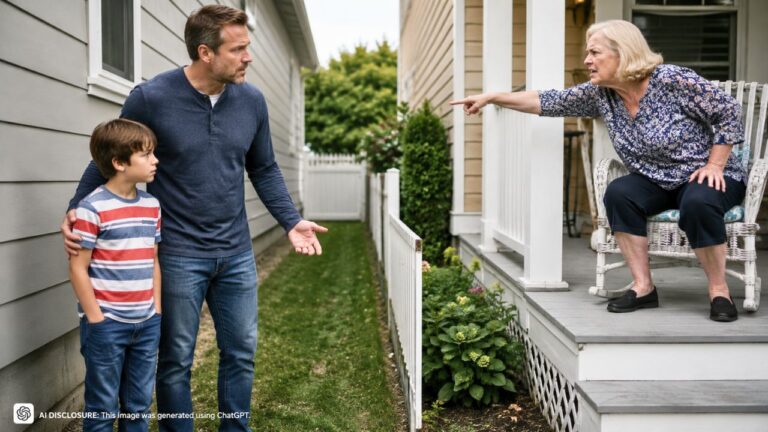 Homeowner Learns His Skinny Lot Exists Because the Neighbor Quietly Claimed Half His Lawn Years Ago While the House Sat Derelict — Then She Sits on Her Porch Yelling at His Kids to Get Off “Her Land”