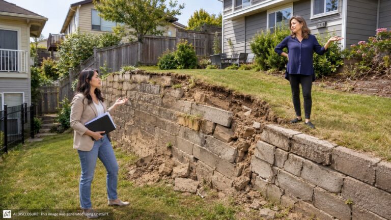 New Homeowner Finds a Crumbling Retaining Wall the Neighbor Built Twenty Years Ago Along the Shared Slope — Then the Neighbor Says Repair Costs Belong to Whoever “Ends Up Owning the Dirt Under It”