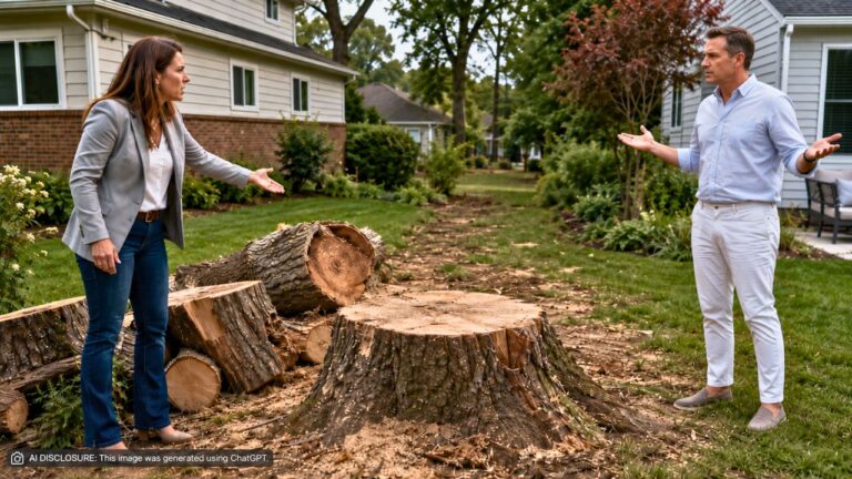 New Homeowner Finds a Fifty-Year-Old Oak Marking the Boundary Line Cut Down Without Warning — Then the Neighbor Calls the Tree “Just a Tree”