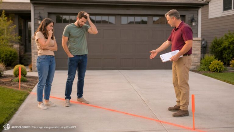 New Homeowners Learn From the Neighbor’s Survey That the Builder’s Stakes Were Twelve Feet Off — Then Realize the Neighbor Now Has a Legitimate Claim to Half Their Driveway