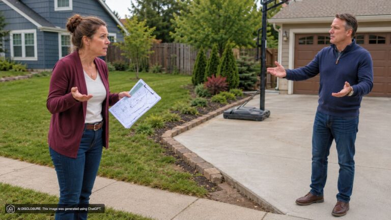 Homeowner’s Survey Reveals the Neighbor’s Driveway Extension, Landscaping, and Basketball Hoop Pad Are All Built on Her Land — Then He Asks Her to Just Deed the Property Over to Him