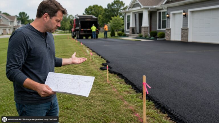 New Homeowner Finds the Neighbor’s Fresh Asphalt Extending Across the Boundary by Four Feet — Then the Paving Company Says the Neighbor Pointed to the Wrong Stakes