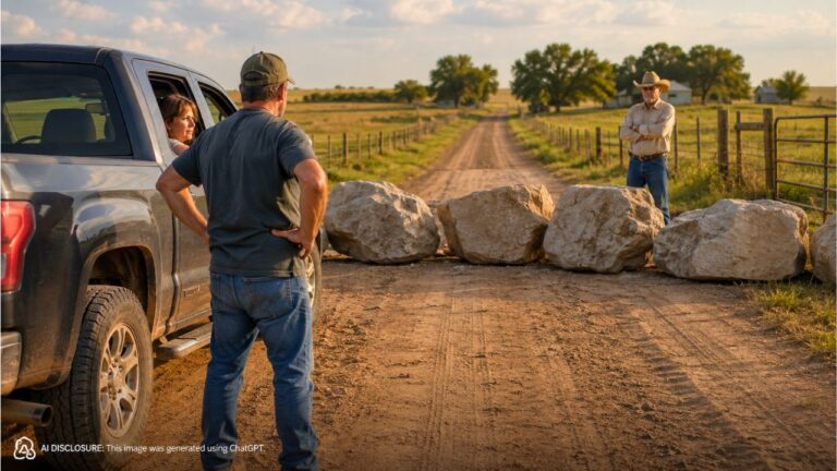 Rural Oklahoma Families Rely on One Dirt Road to Reach Their Homes — Then the Neighbor Who Owns It Blocks the Road With Cement Rocks