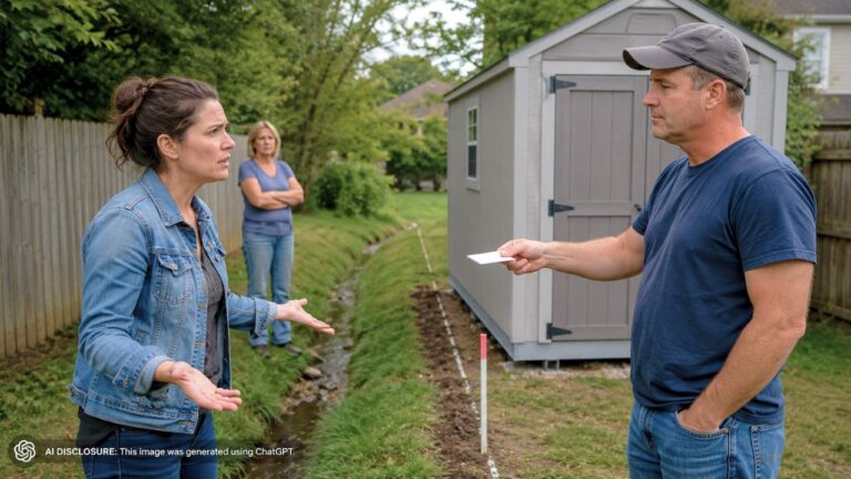 Homeowner Notices the Neighbor’s New Shed Built Right on the Property Line — Then He Blames a Drainage Ditch and Offers a Lowball Buyout