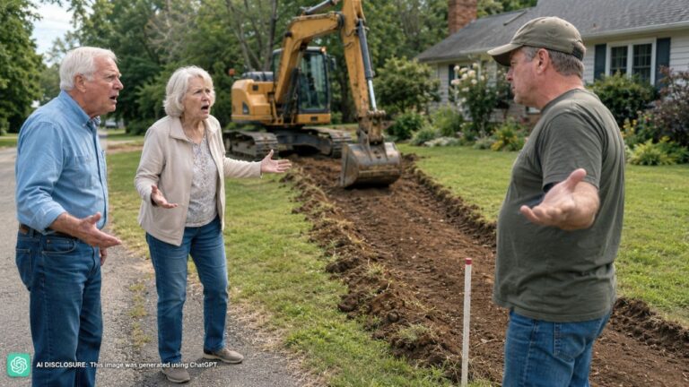 Elderly Homeowners Return Home to Find an Excavator Carving a New Driveway Across the Corner of Their Land — Then the New Neighbor Flatly Denies the Line Was Ever Crossed