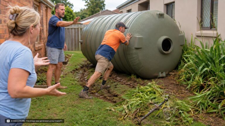 Homeowner Says No to a Neighbor Rolling a Ten-Foot Water Tank Across a Rotting Patio Roof — Then Watches Him Roll It Across the Lawn, Garden, and Sprinkler System Anyway