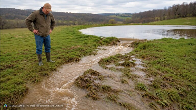Rural Landowner Finds a Neighbor’s Pond Overflow Flowing Onto the Property — Then Realizes the Runoff Has Been There Since Move-In