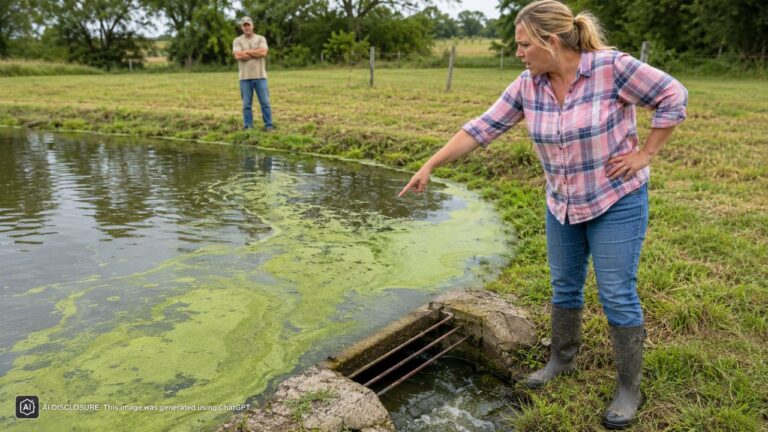 Rural Pond Owner Finds Scum From the Neighbor’s Half Flowing Onto Hers — Then Realizes Her Side Is the Only One With an Overflow