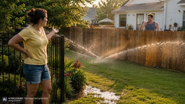 New Homeowner Finds a Neighbor’s Sprinklers Running Twice a Day Onto the Yard — Then the Watering Schedule Never Changes