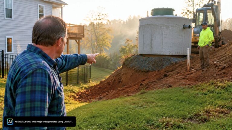 Homeowner Wakes to the Neighbor Installing a Septic Tank Twenty-Three Inches Above Grade Right at the Property Line — Then Realizes Gravity Will Send It Downhill Into Their Yard