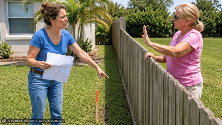 California Homeowner’s Survey Shows the Neighbor’s New Fence Sitting Two Feet Onto Her Land — Then He Calls It “Close Enough” and Refuses to Move It