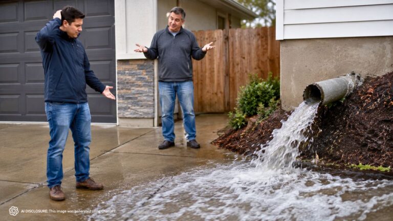 New Homeowner Finds an Illegal Stormwater Pipe Draining Straight Onto the Driveway — Then the Neighbor Shrugs, Saying ‘Not Much I Can Do About It’