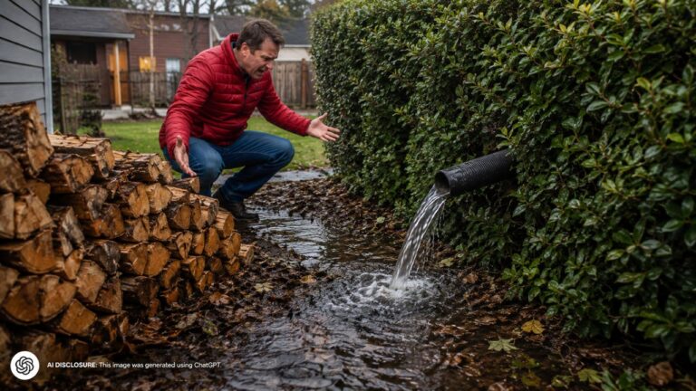 New Homeowner Finds the Neighbor Cut Through Property-Line Bushes to Install a Drainage Pipe — Then Watches It Ruin Stacks of Firewood