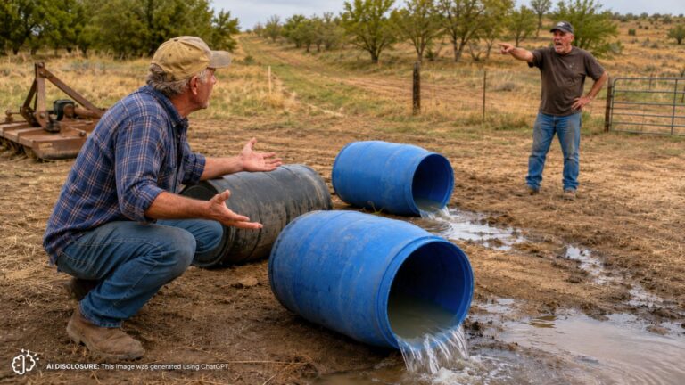 Rural Landowner Finds a Belligerent Neighbor Trespassed Onto Their Land and Dumped Out Every Rainwater Cache — Then Learns He Did It Because He Can See Their Stored Equipment From His Own Easement