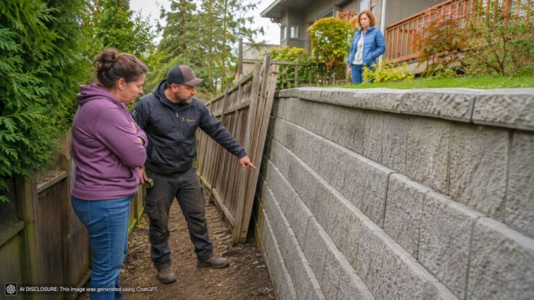 British Columbia Homeowner Watches the Neighbor Raise a Six-Foot Retaining Wall to the Property Line Without Notice — Then a Fencing Company Says Her Own Leaning Fence Can Never Be Reset Because of the Wall’s Buried Support Zone